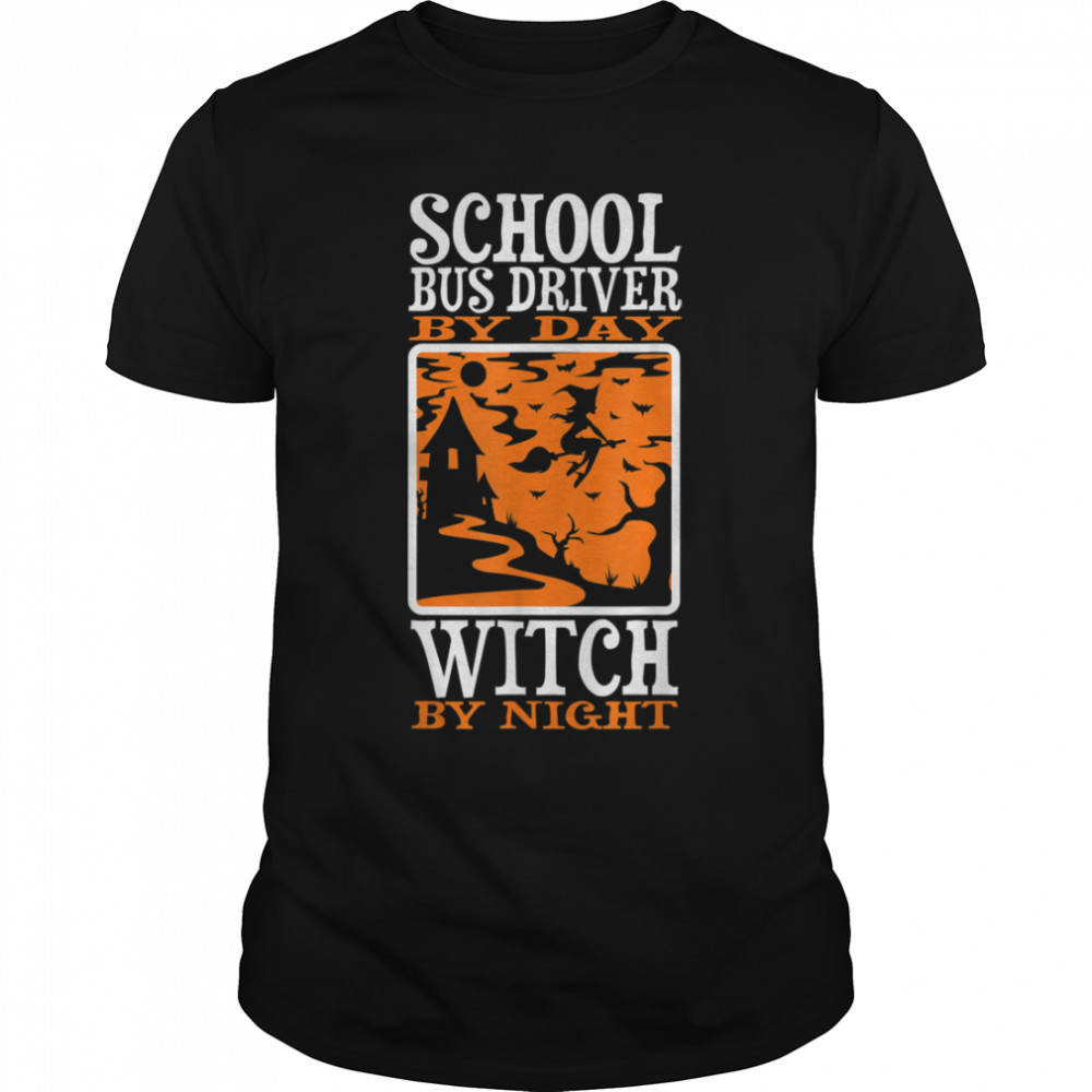 Halloween Witch & School Bus Driver T-Shirt B0B7JSCN6R