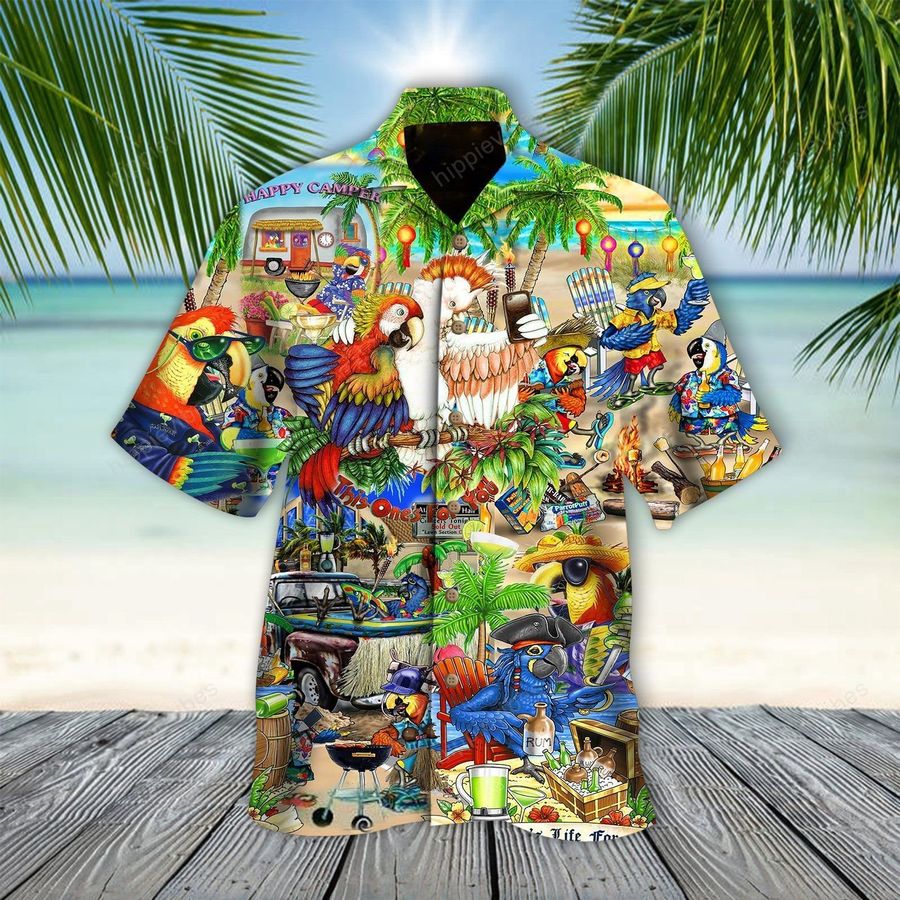 Happy Camper Parrot Beach Hawaiian Shirt - 9328