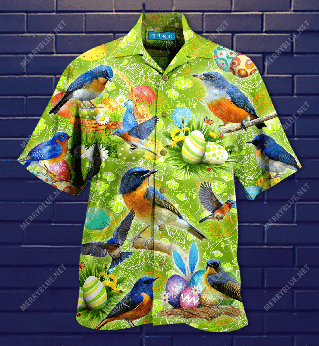 Happy Easter With Bluebirds Hawaiian Shirt