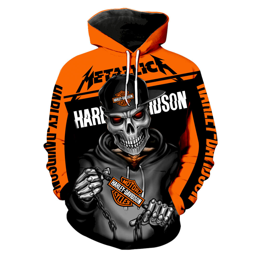 Harley Davidson Metallica Skull Full Print V1455 Hoodie And Zipper