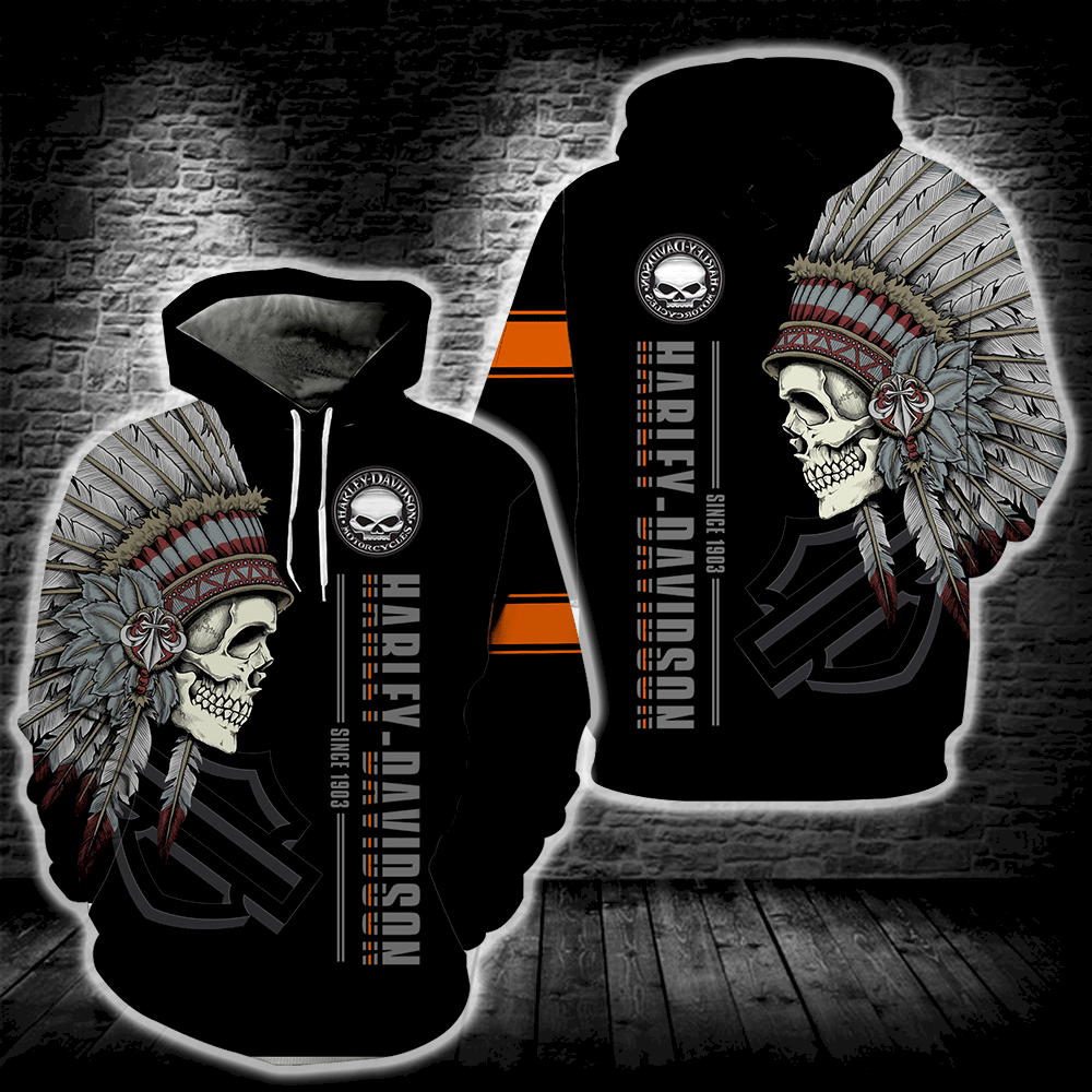 Harley Davidson Native American Skull Full All Over Print S1428 Hoodie