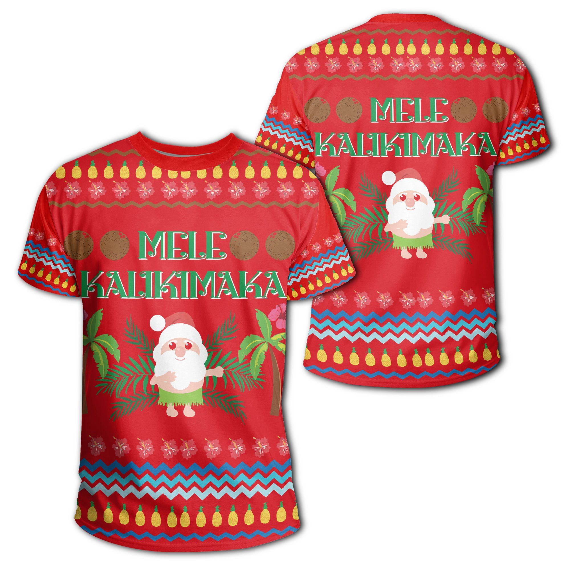 Hawaii Mele Kalikimaka Pattern Christmas Hawaiian T-shirt – Pon Style – Ah – J3