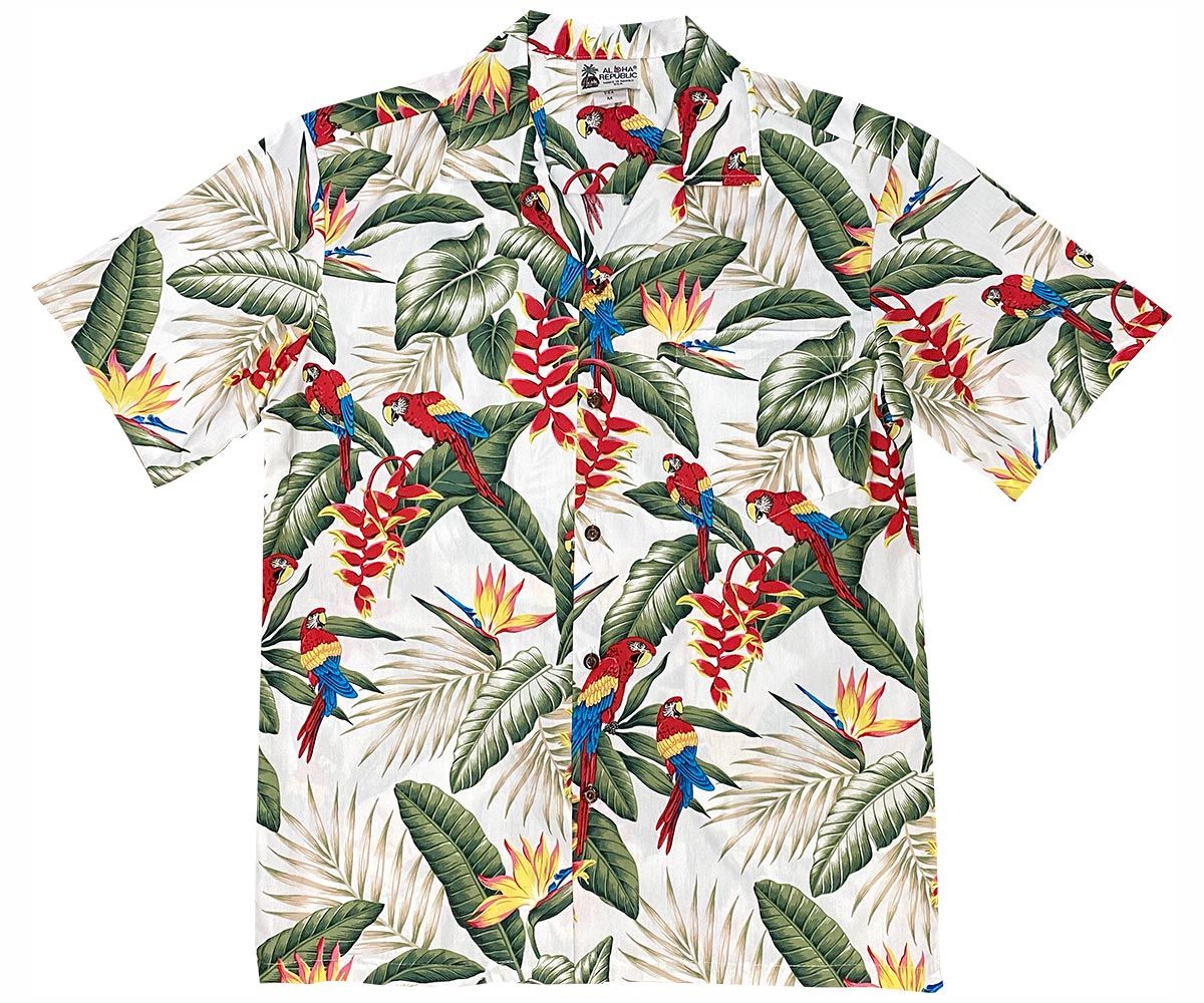 HAWAII SHIRT Jungle Parrots White zx18235 
