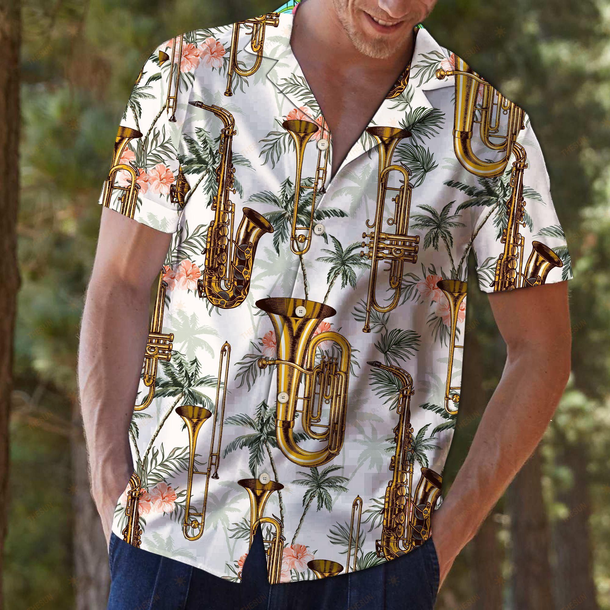 HAWAII SHIRT Saxophone Tropical Vintage -ZX6485 