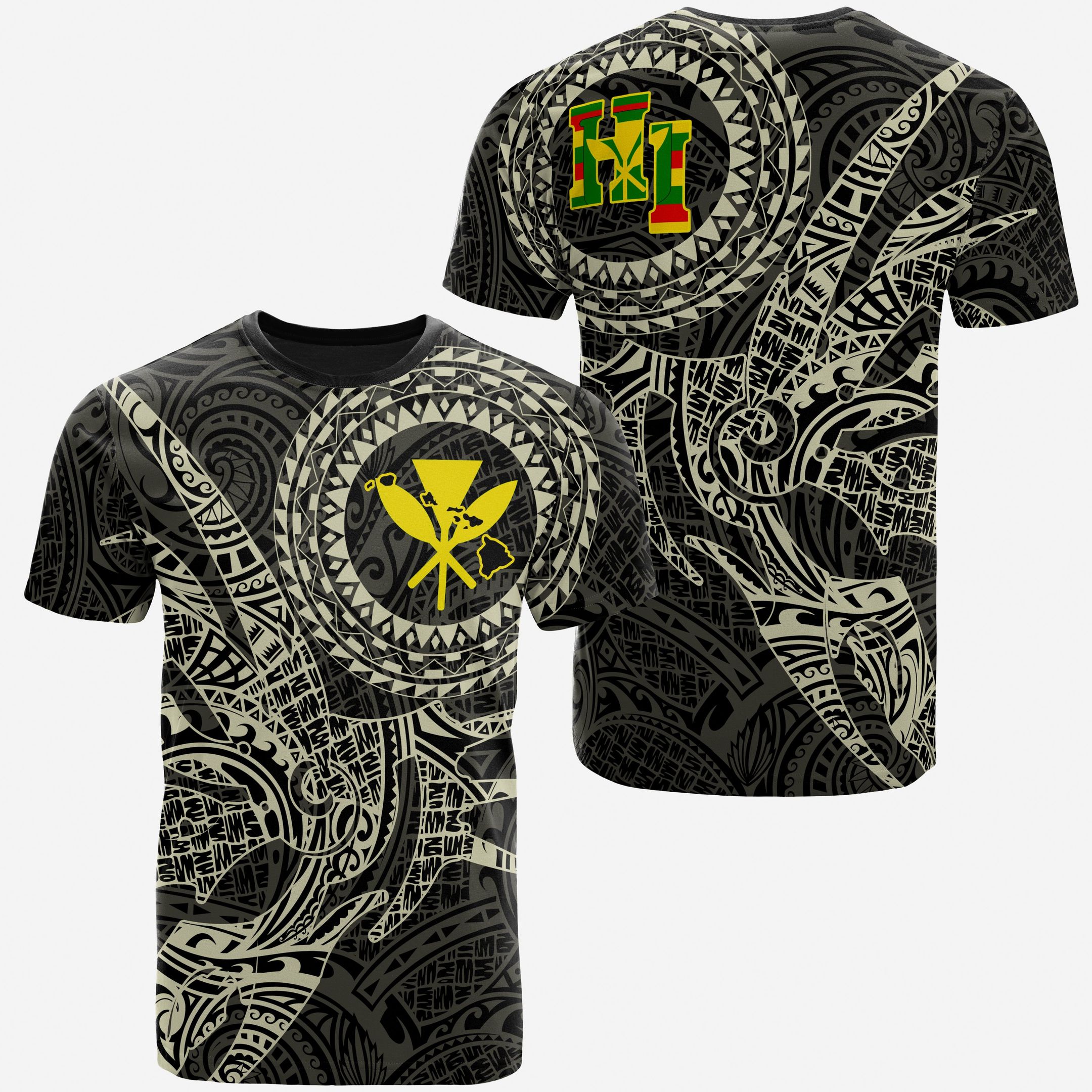Hawaii T-shirt Polynesian Kanaka Map Hawaiian T-shirt – Tt Style -beige – Ah – J3