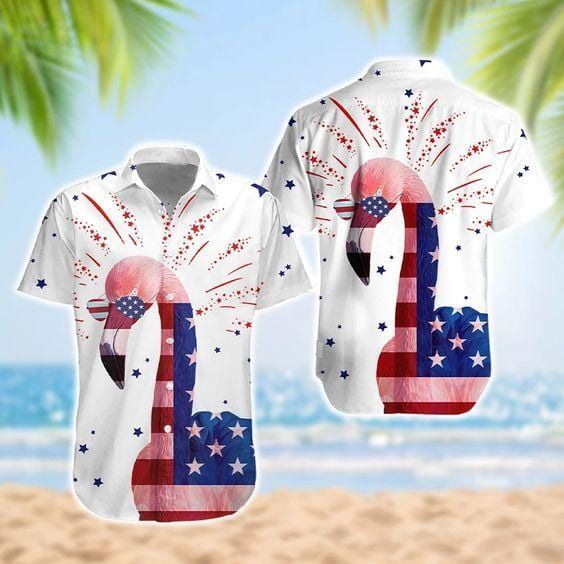 Hawaiian Aloha Shirts 4th of July Flamingo