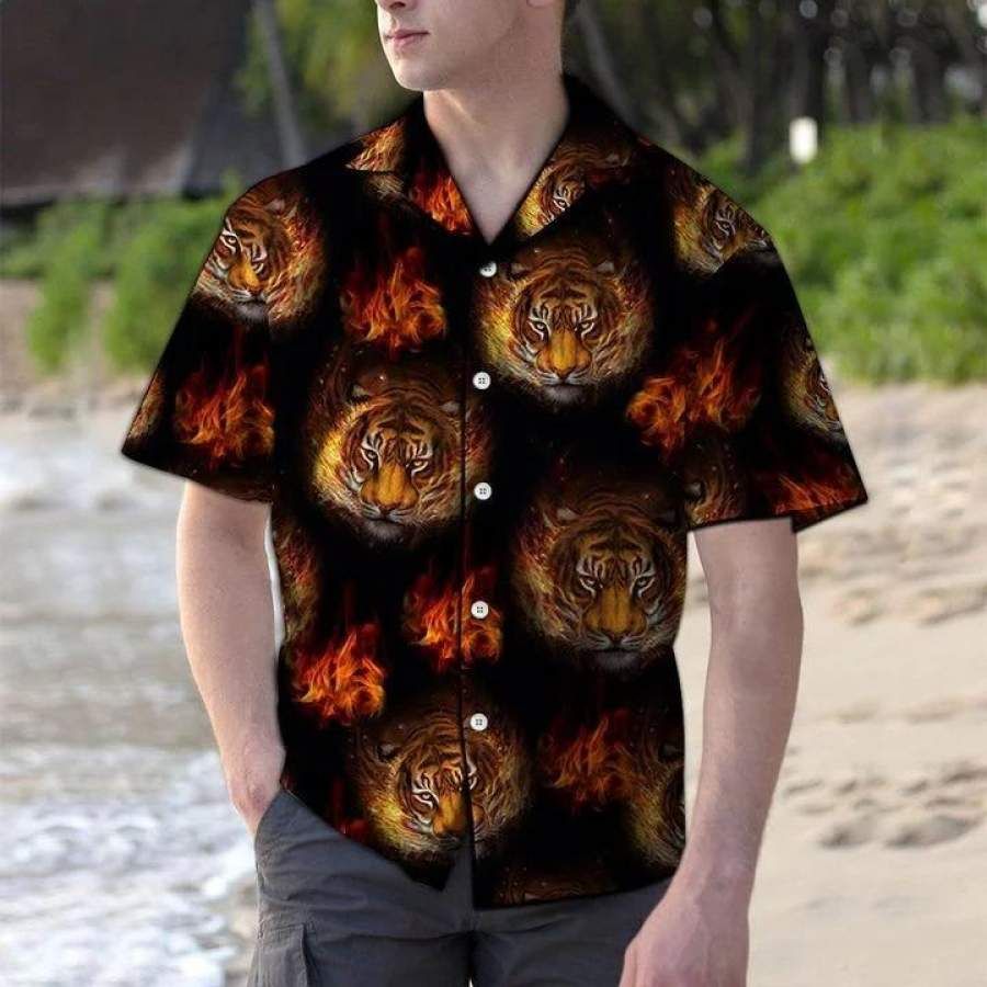 Hawaiian Aloha Shirts Amazing Tiger Fire