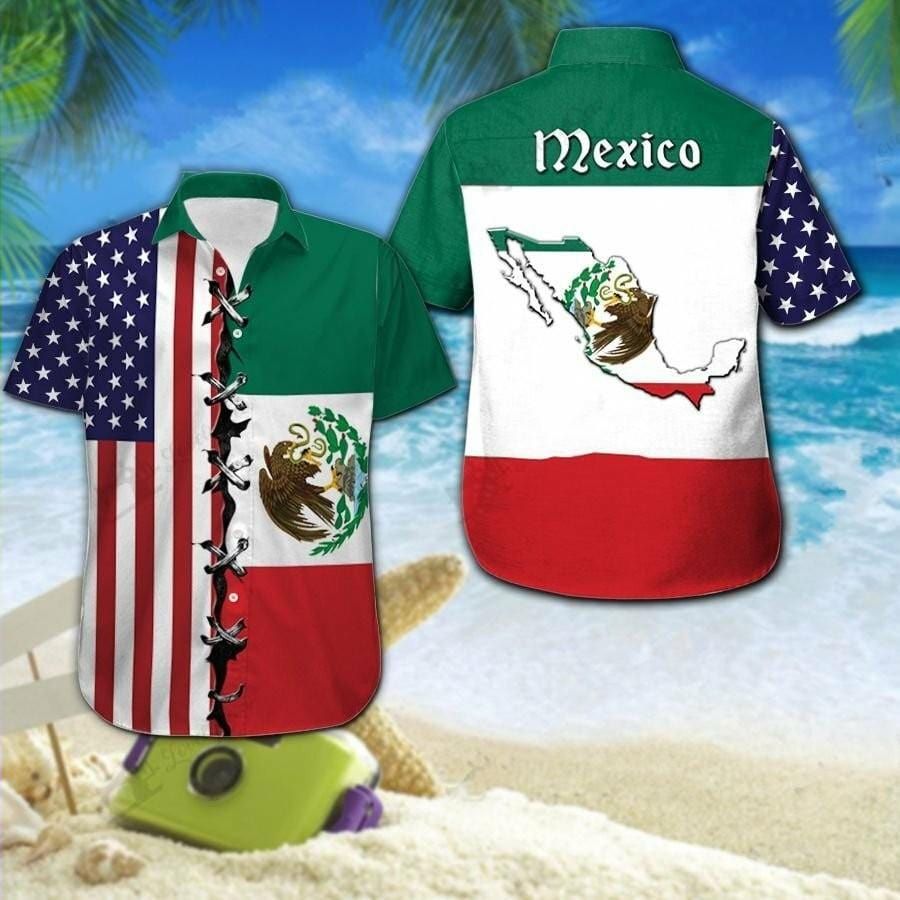 Hawaiian Aloha Shirts America Mexico Flag