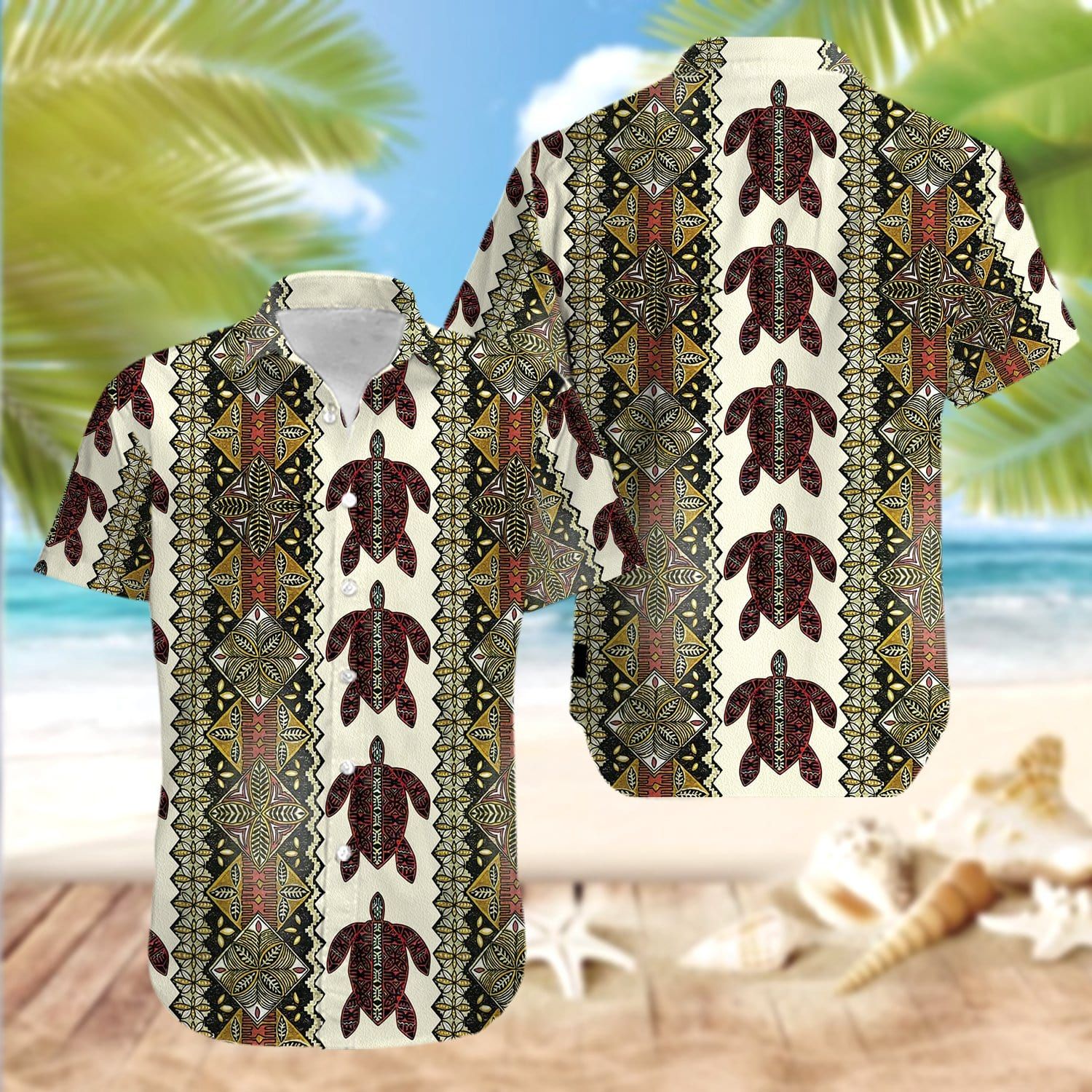 Hawaiian Aloha Shirts Awesome Turtle Art #605KV