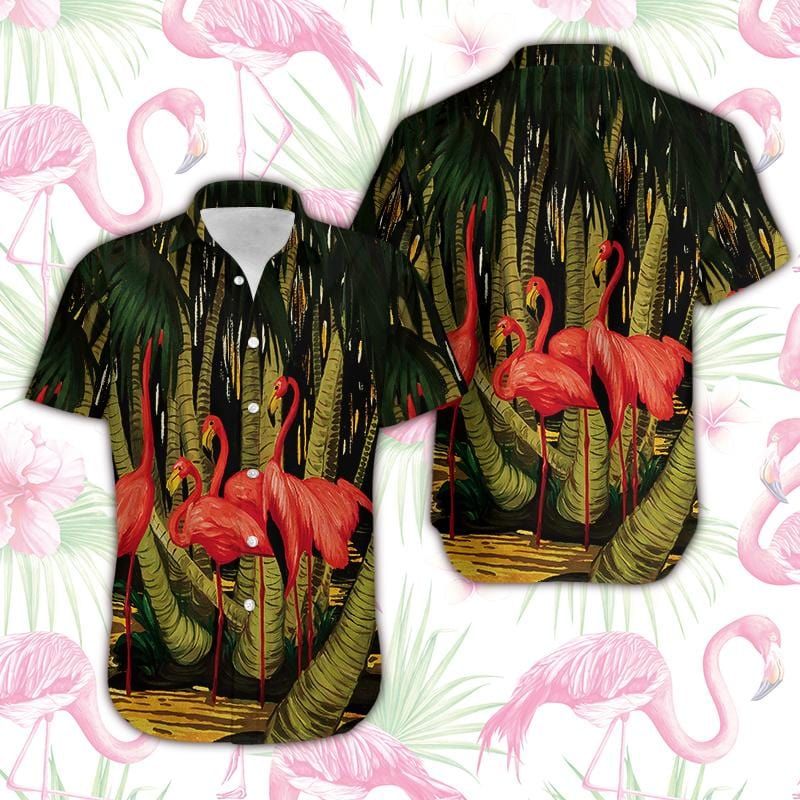 Hawaiian Aloha Shirts Beautiful Flamingo Coconut #2501DH