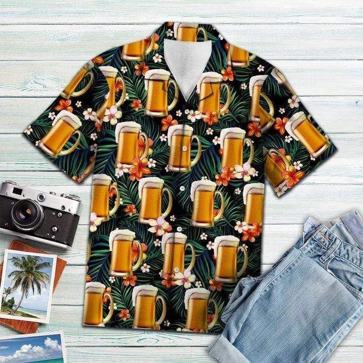 Hawaiian Aloha Shirts Beer Tropical Flower