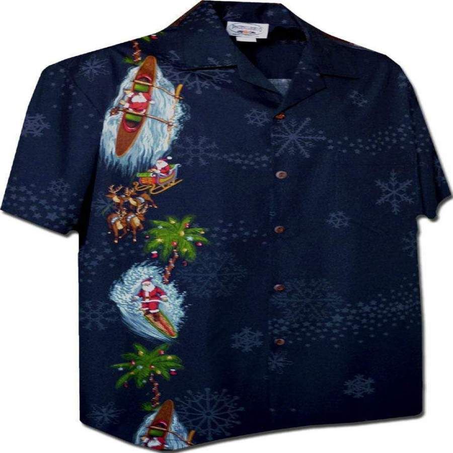 Hawaiian Aloha Shirts Christmas Santa Claus Snowflakes