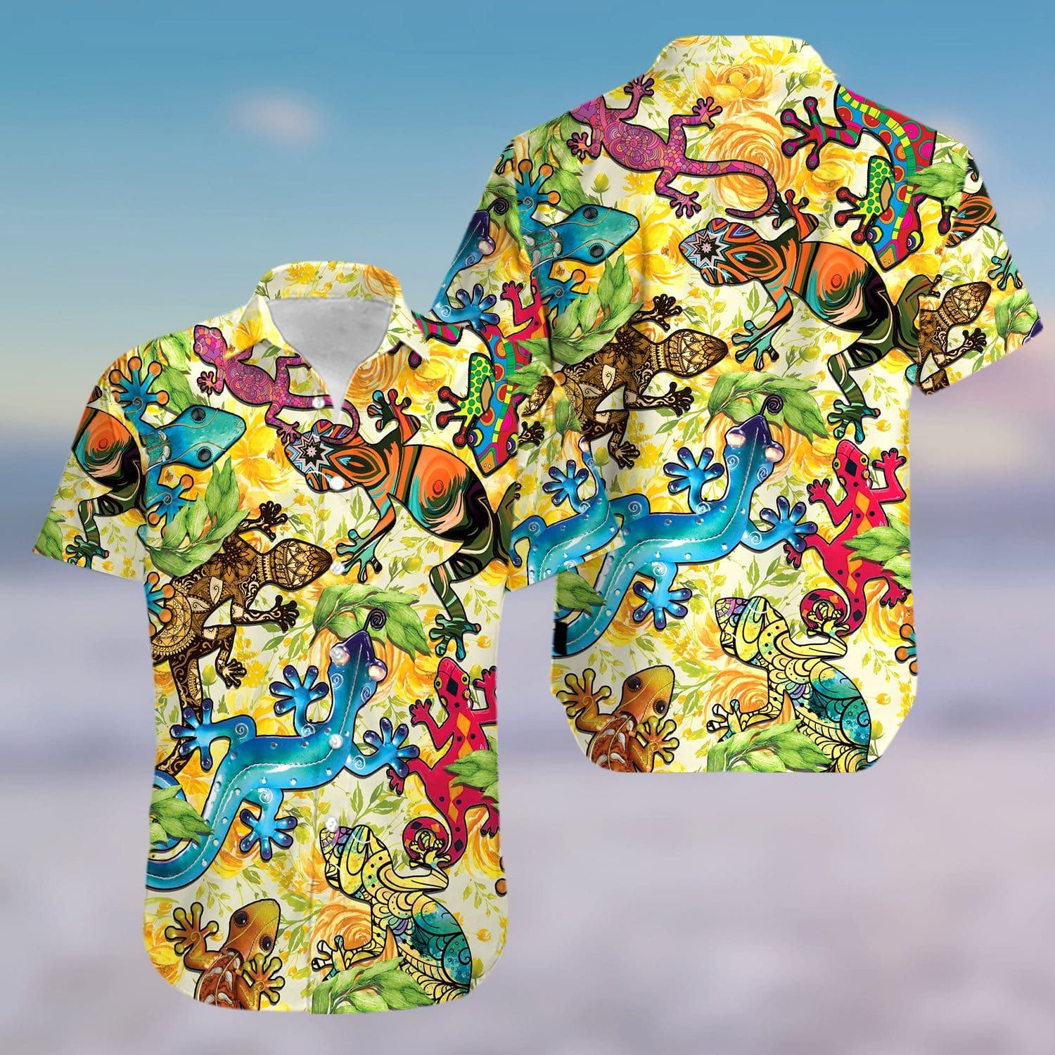 Hawaiian Aloha Shirts Colorful Lizards #1204KV