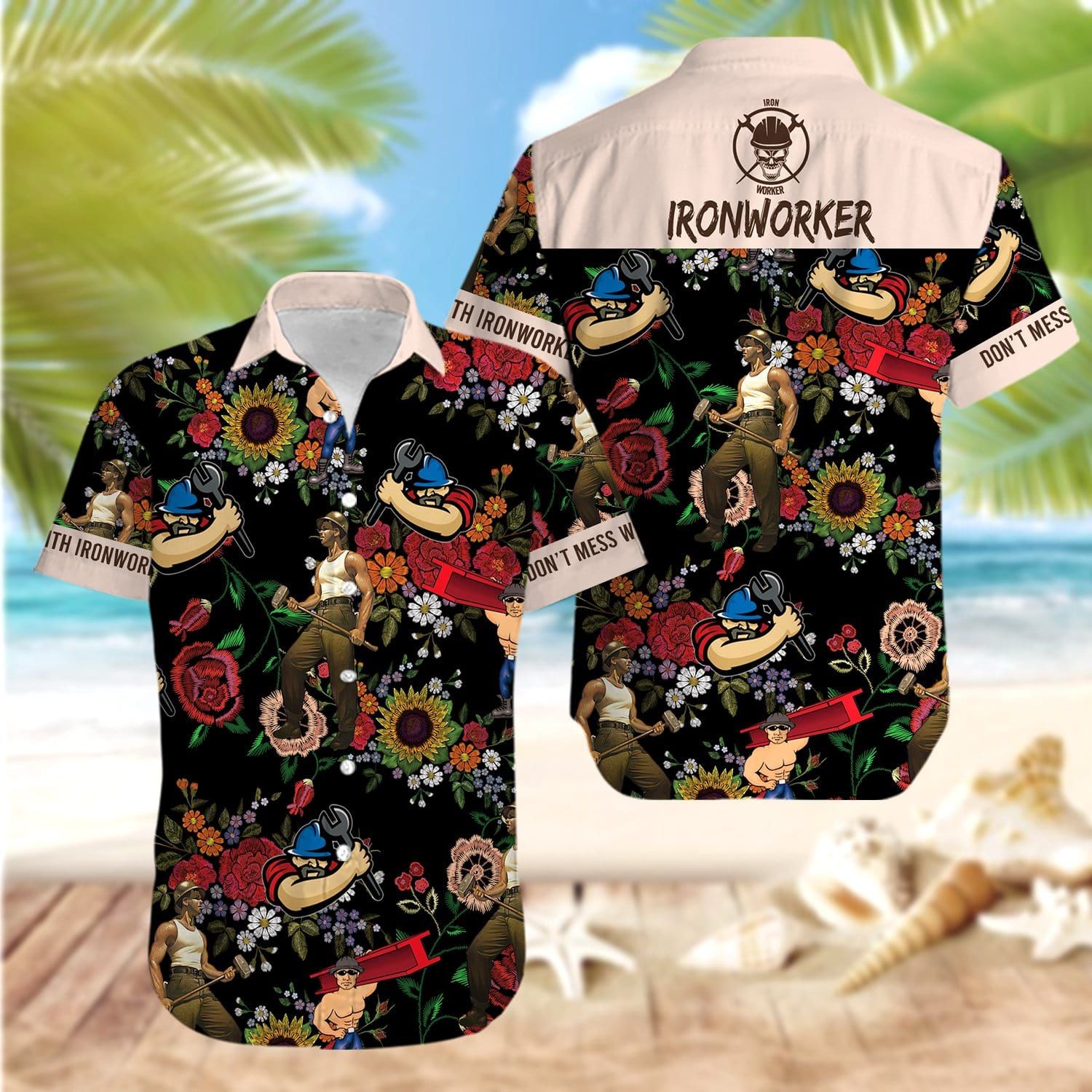 Hawaiian Aloha Shirts Don't Mess With Ironworker #3003KV