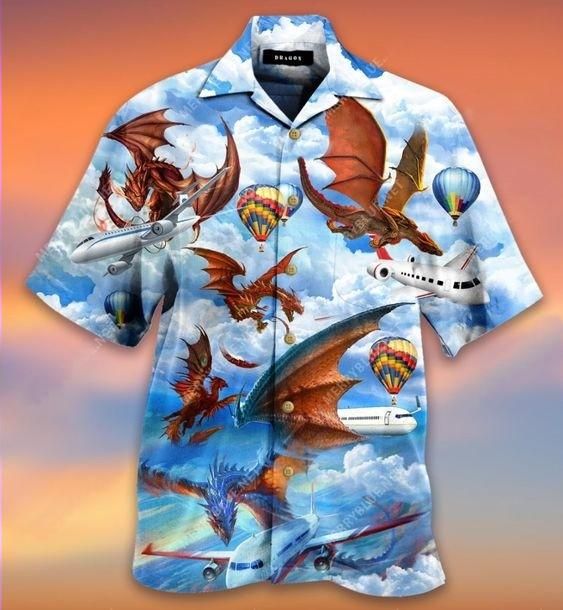 Hawaiian Aloha Shirts Dragon Hunting Airplane