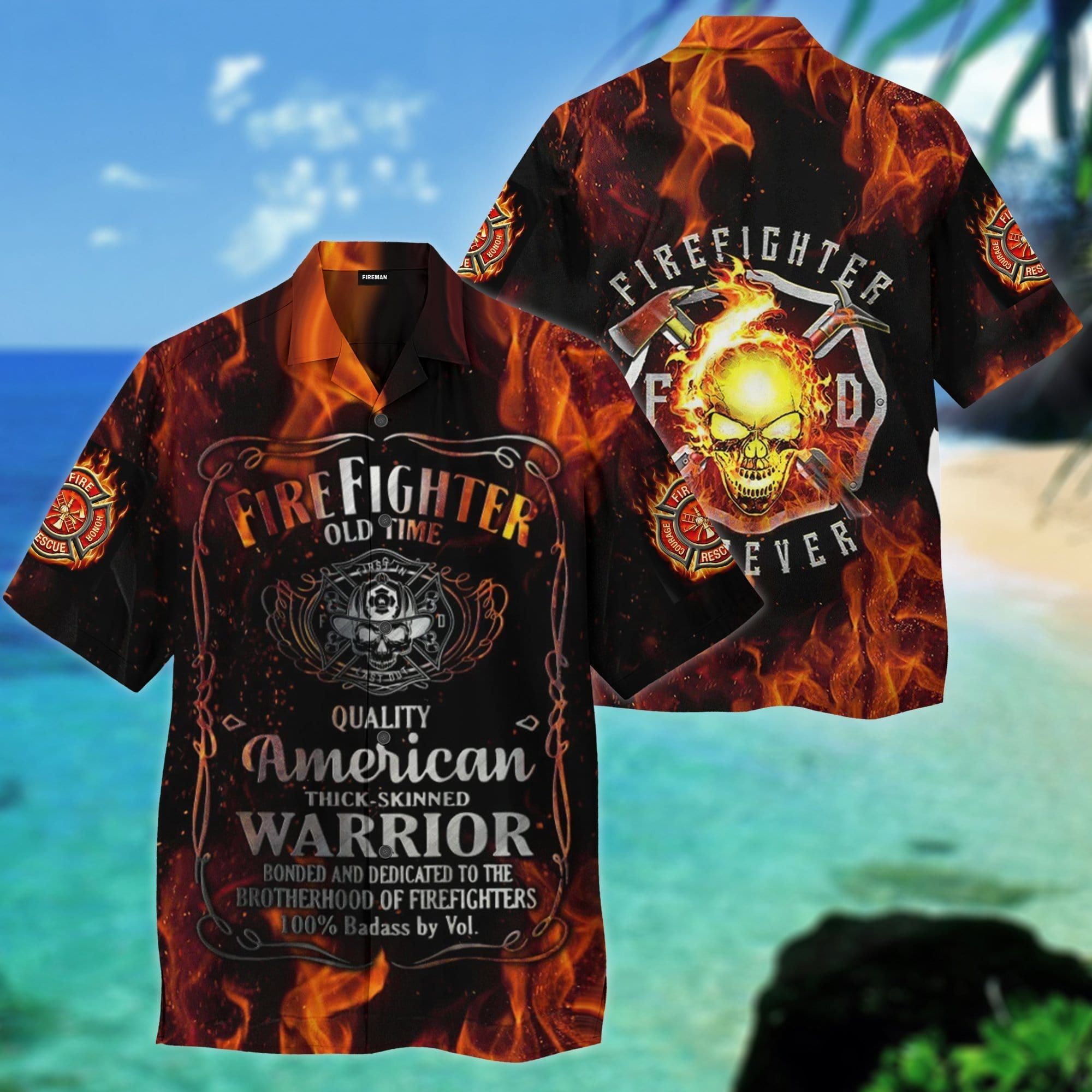 Hawaiian Aloha Shirts Firefighter Old Time