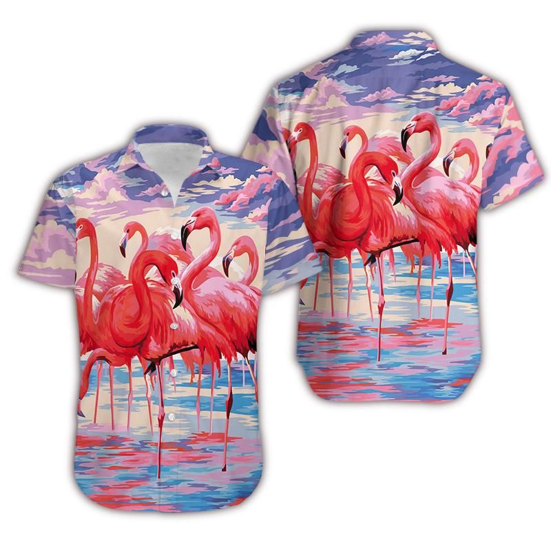 Hawaiian Aloha Shirts Flamingo Colorful Clouds #2801DH