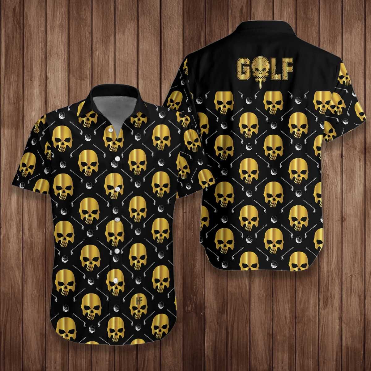 Hawaiian Aloha Shirts Golf And Golden Skull