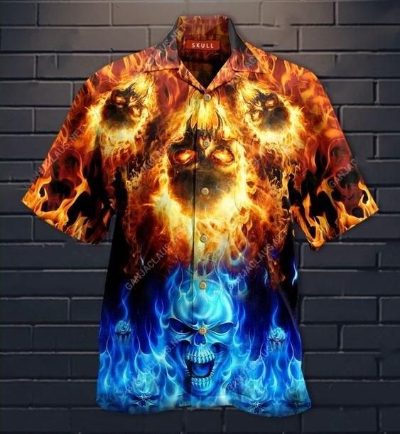 Hawaiian Aloha Shirts Ice And Fire Skull