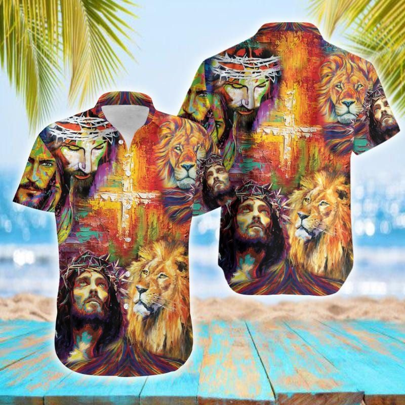 Hawaiian Aloha Shirts Jesus Is My King My Lord My Savior Lion #280421V