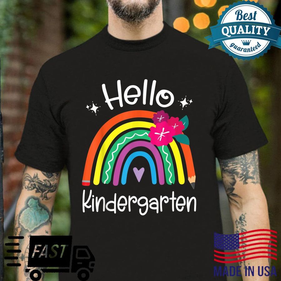 Hearts Pencil Rainbow Student Back School Hello Kindergarten Shirt