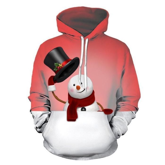 Heavy Snow Man Couple Printed Hooded Pocket Pullover Sweater Hoodie