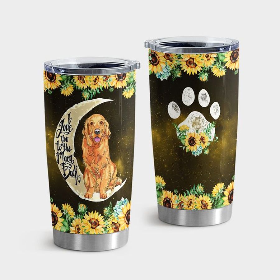 Helianthus Travel Tumbler, Golden Retriever I Love You To The Moon And Back Sunflower Tumbler Tumbler Cup 20oz , Tumbler Cup 30oz, Straight Tumbler 20oz