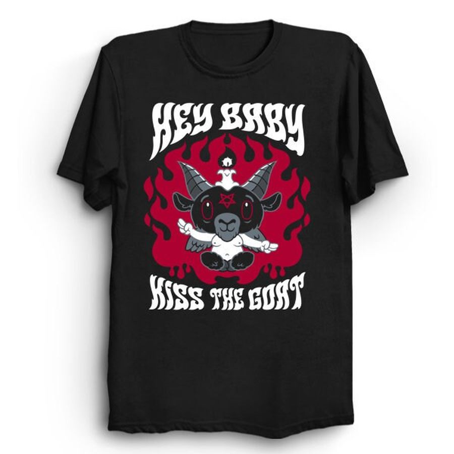 Hey Baby Kiss The Goat Cartoon Baphomet Creepy Cute Goth Occult Gothic Unisex T-Shirt