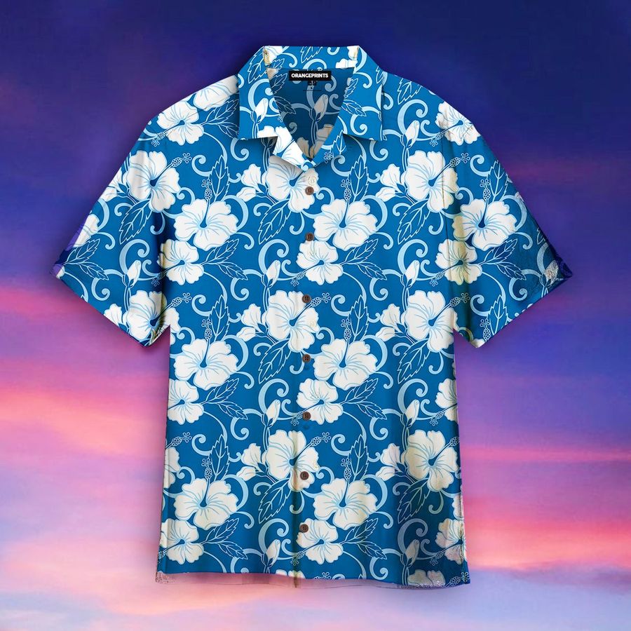 Hibiscus Blue Flower Hawaiian Shirt