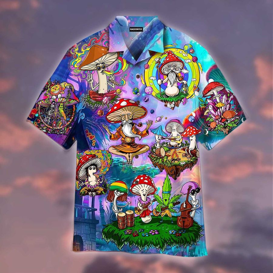 Hippie Magic Mushroom Colorful Aloha Hawaiian Shirt