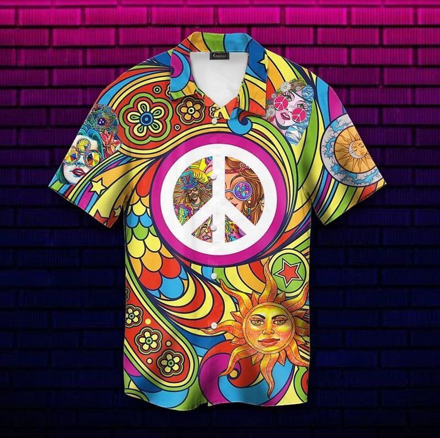 Hippie soul peace short sleeve hawaiian shirt unisex hawaii size S-5XL