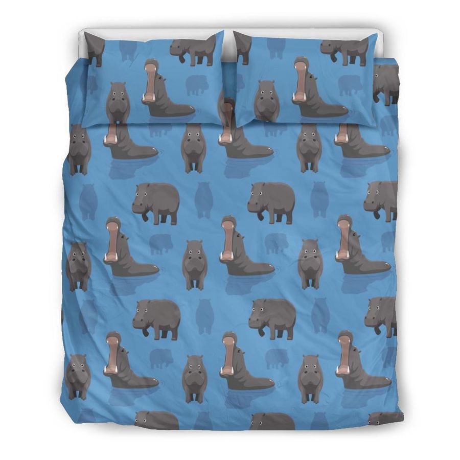 Hippo Pattern Print Duvet Cover Bedding Set
