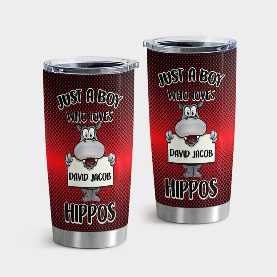 Hippopotamus Insulated Tumbler, Just A Boy Who Loves Hippo 0904NP Tumbler Tumbler Cup 20oz , Tumbler Cup 30oz, Straight Tumbler 20oz