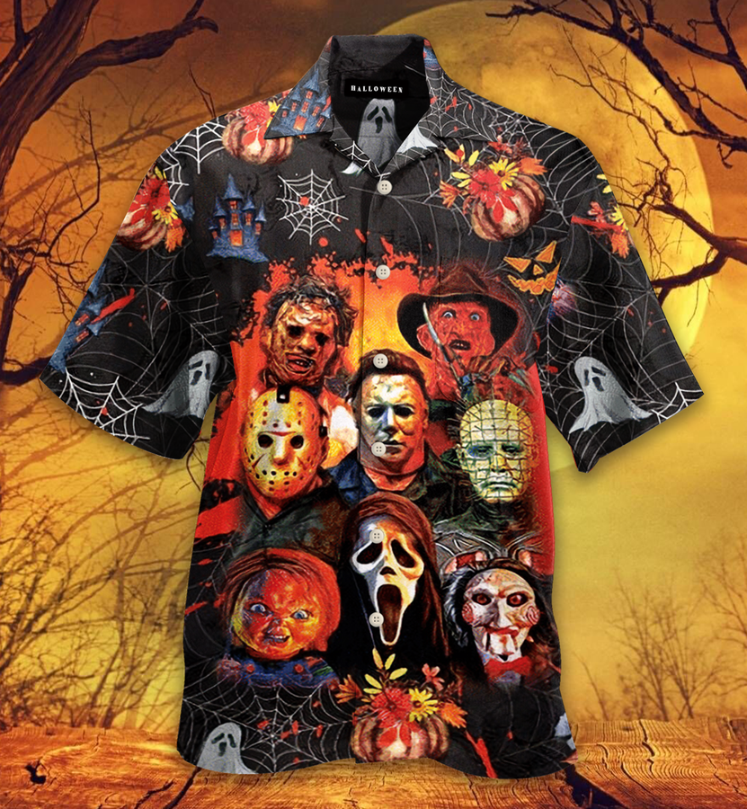 Horror Characters 3d All Over Print Summer Button Design For Halloween Hawaii Shirt.png