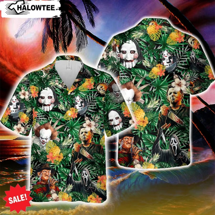 Horror Movie Characters Hawaiian Shirt, Jason Voorhees, Freddy Krueger, Michael Myers, Horror Hawaiian Shirt, Halloween Hawaiian Shirt