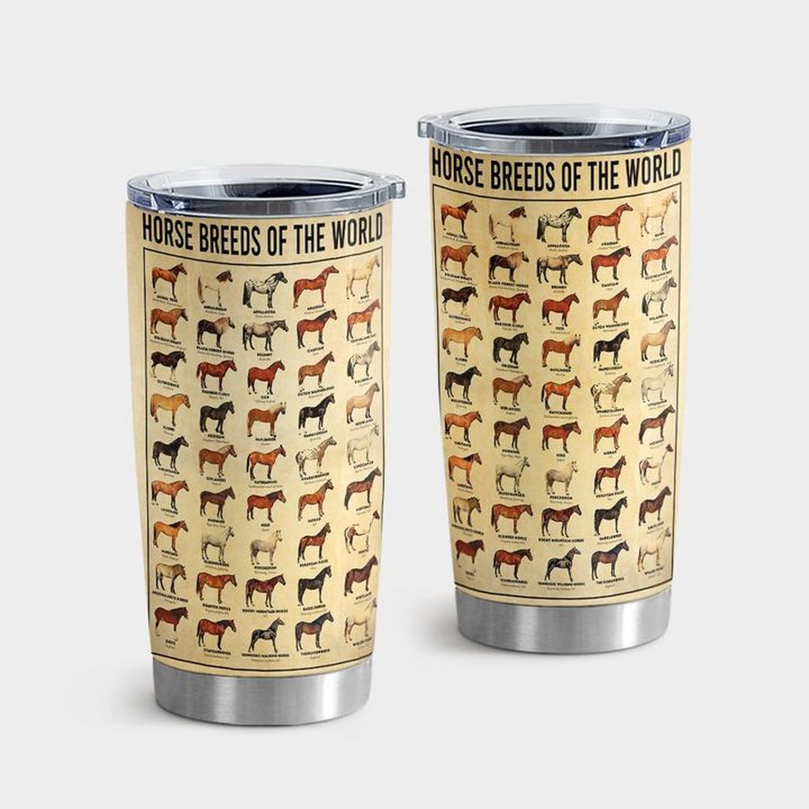 Horse Insulated Tumbler, Horse Breeds Of The World Poster Tumbler Tumbler Cup 20oz , Tumbler Cup 30oz, Straight Tumbler 20oz
