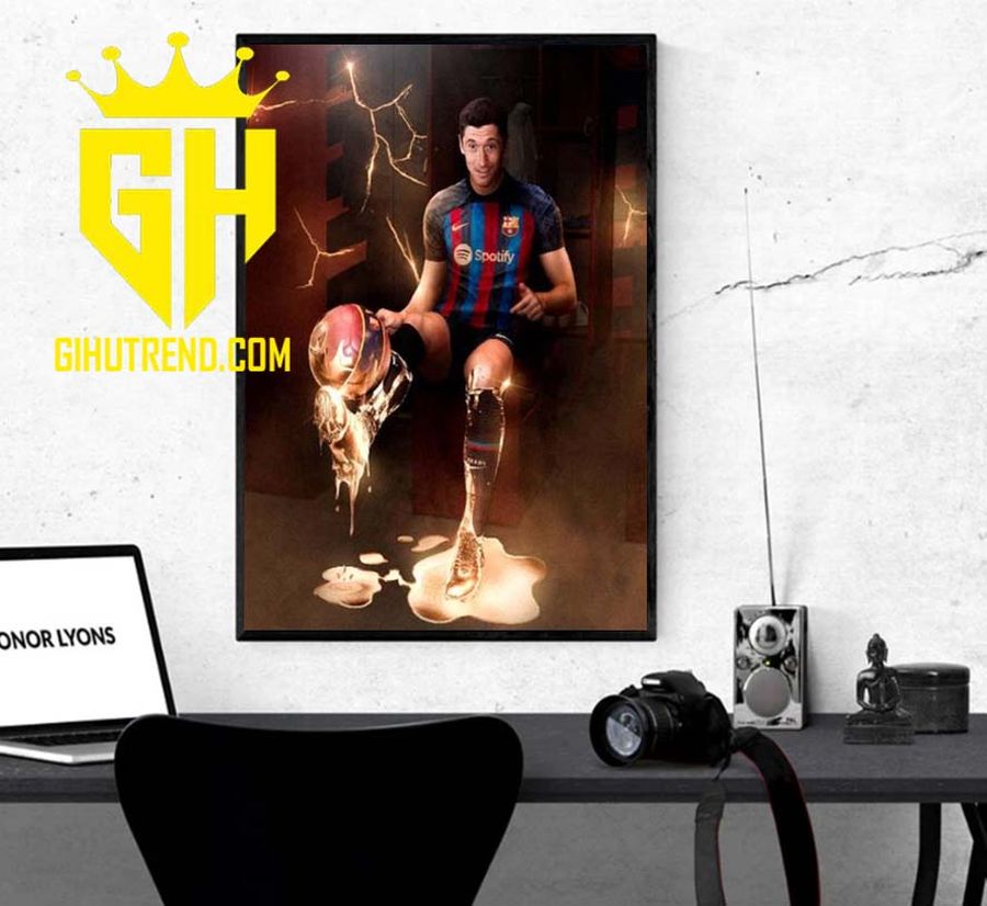 HOT NEW FC Barcelona Signed With Lewangoldski Robert Lewandowski For Fans Poster Canvas
