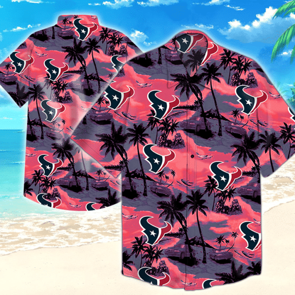 Houston Texans Nfl 1 Hawaiian Graphic Print Short Sleeve Hawaiian Shirt L98 - 9220