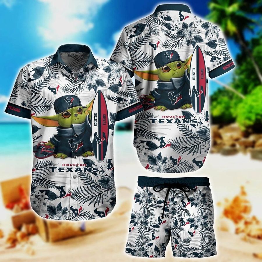 Houston Texans NFL Baby Yoda Hawaiian Shirt And Short Style Tropical Pattern Summer Trending Best Gift For Fan