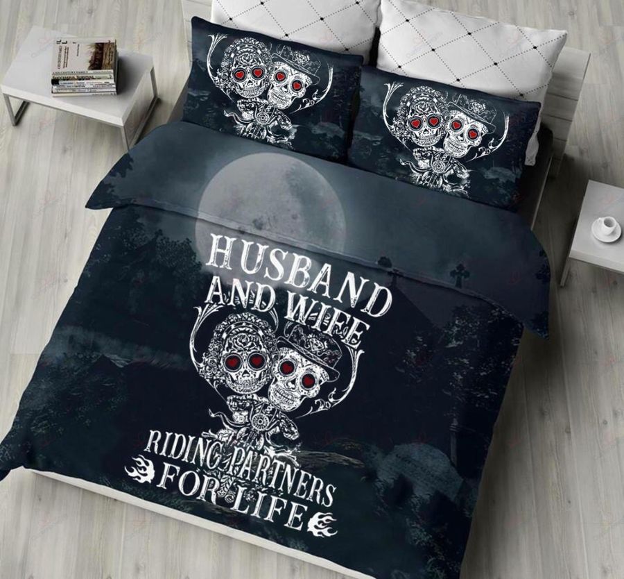 Husband And Wife Skull Riding Partner For Life Cotton Bedding Sets
