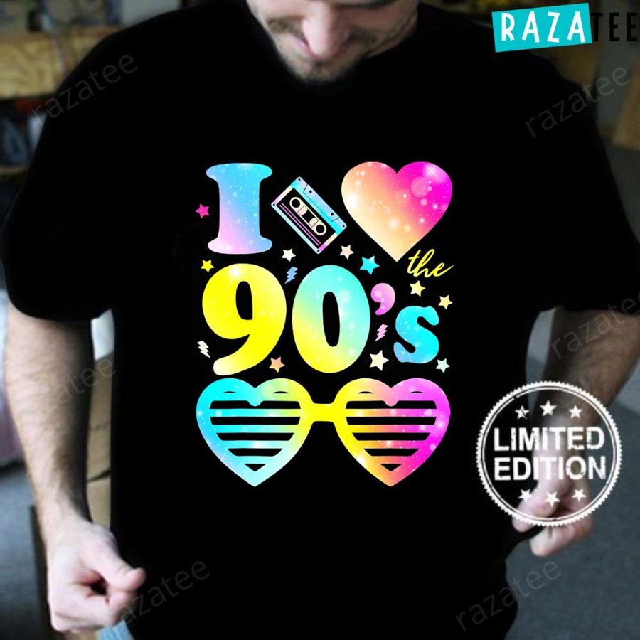 I Love The 90s Colorful Tie Dye Tee Cool Sunglasses Heart T-Shirt