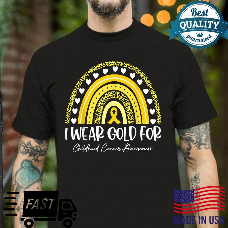 I Wear Gold For Childhood Cancer Awareness Rainbow Leopard Shirt