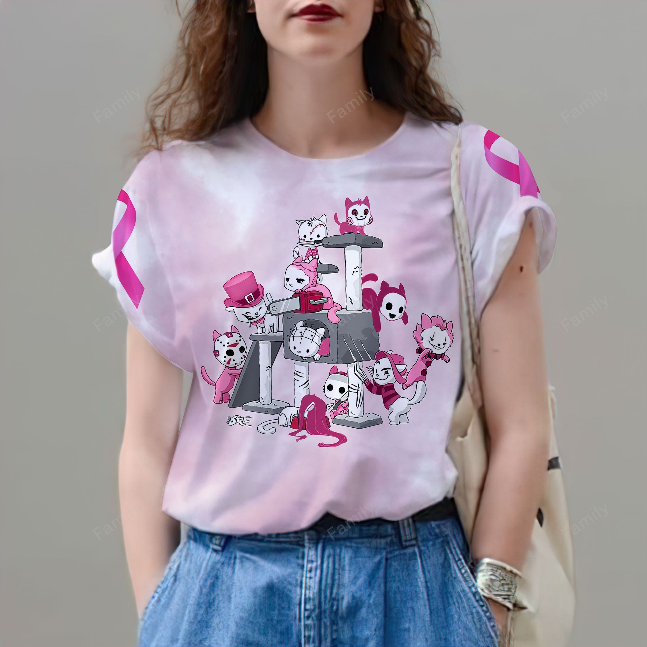 In October We Wear Pink Breast Cancer Awareness Cat Lovers 3D shirt