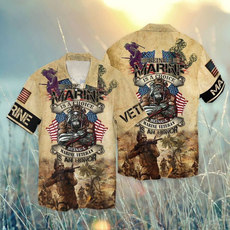 Independence Day Memorial Day Being A Marine Is A Choice Being A Marine Veteran Is An Honor 2 Graphic Print Short Sleeve Hawaiian Casual Shirt Y97