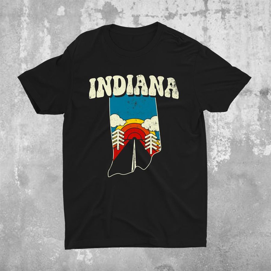 Indiana Vintage State Rainbow Hippie Retro 70s Map Shirt