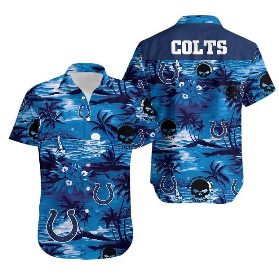 Indianapolis Colts NFL Football Hawaiian Graphic Print Short Sleeve Hawaiian Shirt L98 - 3301