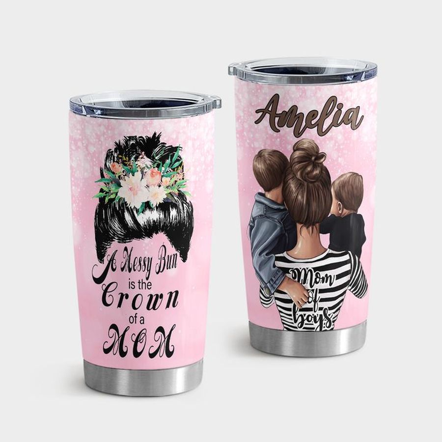 Insulated Tumbler, Messy Bun Crown Of A Mom Tumbler Tumbler Cup 20oz , Tumbler Cup 30oz, Straight Tumbler 20oz