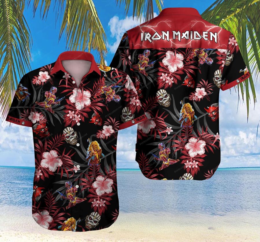 Ironmaiden Hawaiian Graphic Print Short Sleeve Hawaiian Casual Shirt size S - 5XL