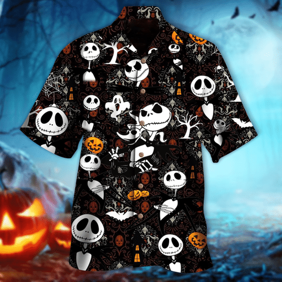 Jack Skellington Skull 3d All Over Print Summer Button Design For Halloween Hawaii Shirt.png