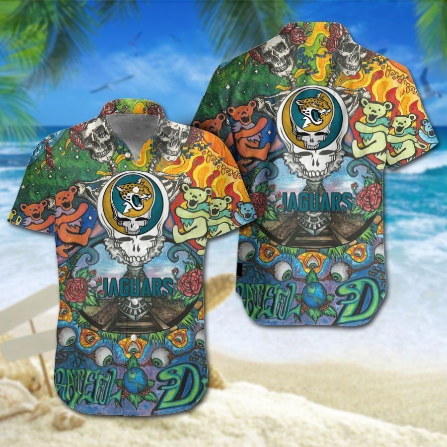 Jacksonville Jaguars Grateful Dead NFL Gift For Fan Hawaiian Graphic Print Short Sleeve Hawaiian Shirt H97 - 3241